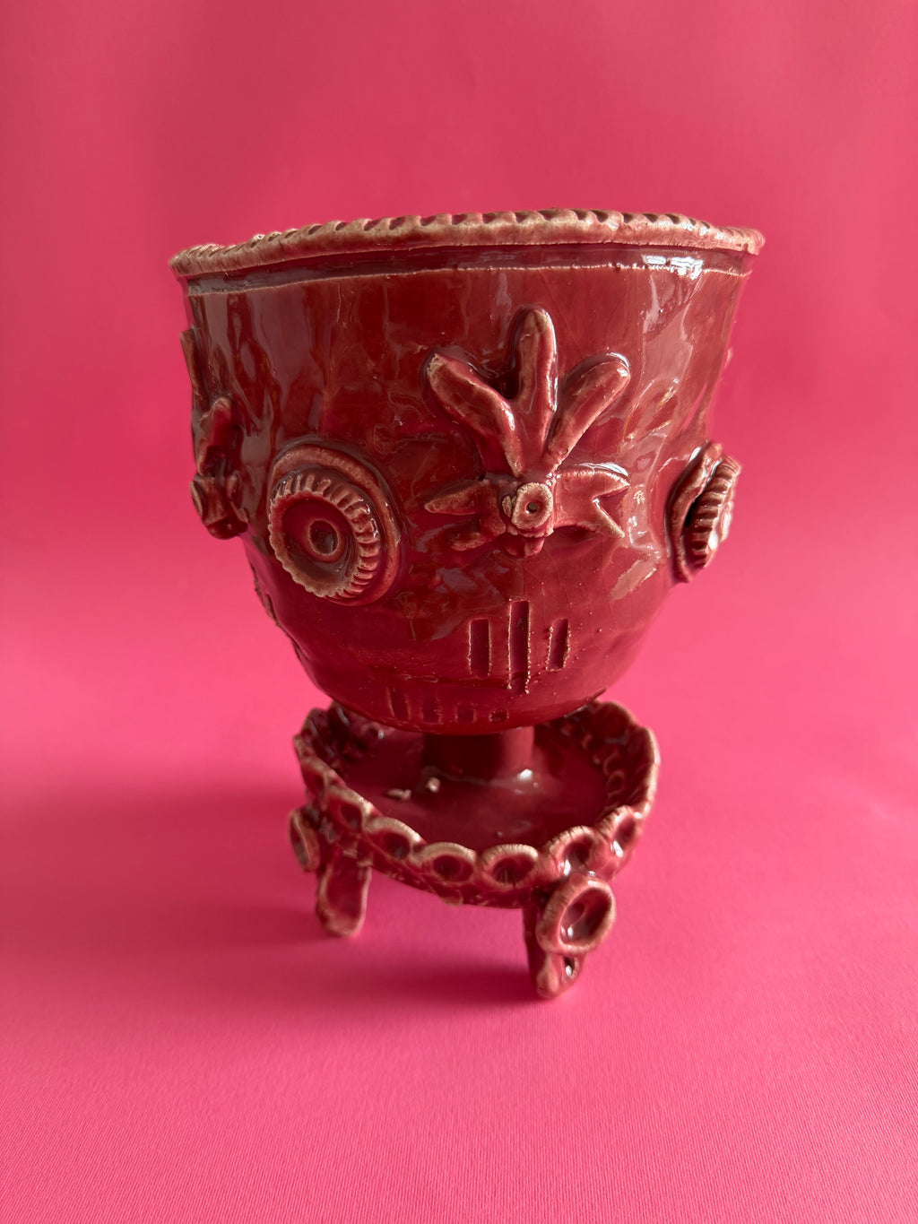 MAGNUS - coppa rosa antico con bocciolo e corolla, fiori marini con base smerlata
