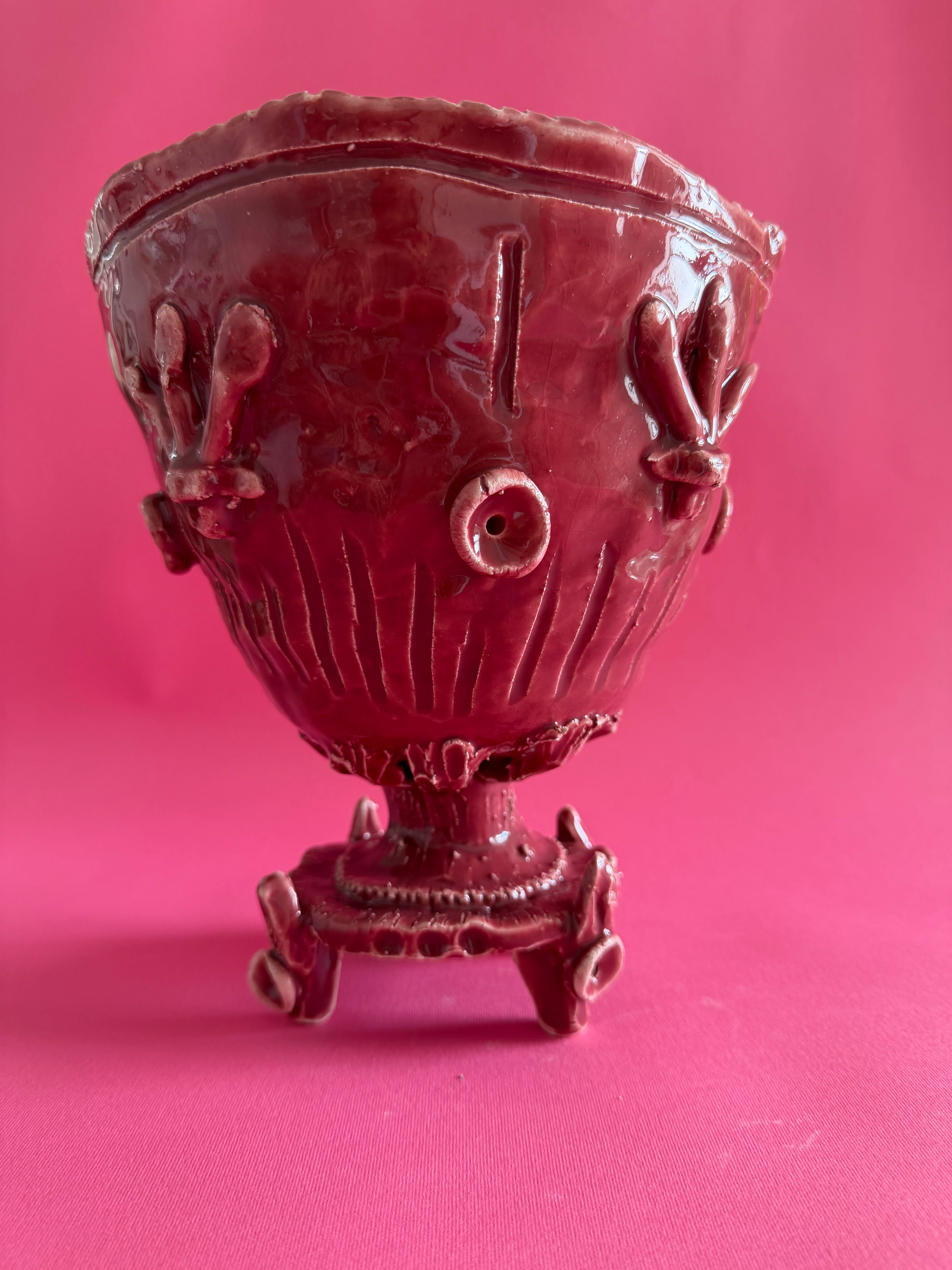 MAGNUS - coppa rosa antico con fiori marini e boccioli con base a lancia