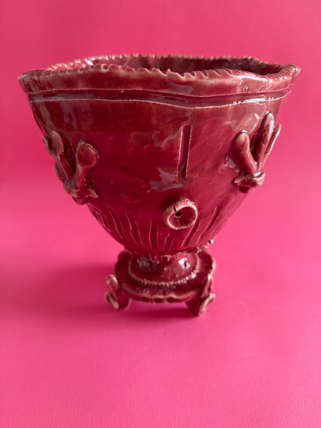 MAGNUS - coppa rosa antico con fiori marini e boccioli con base a lancia