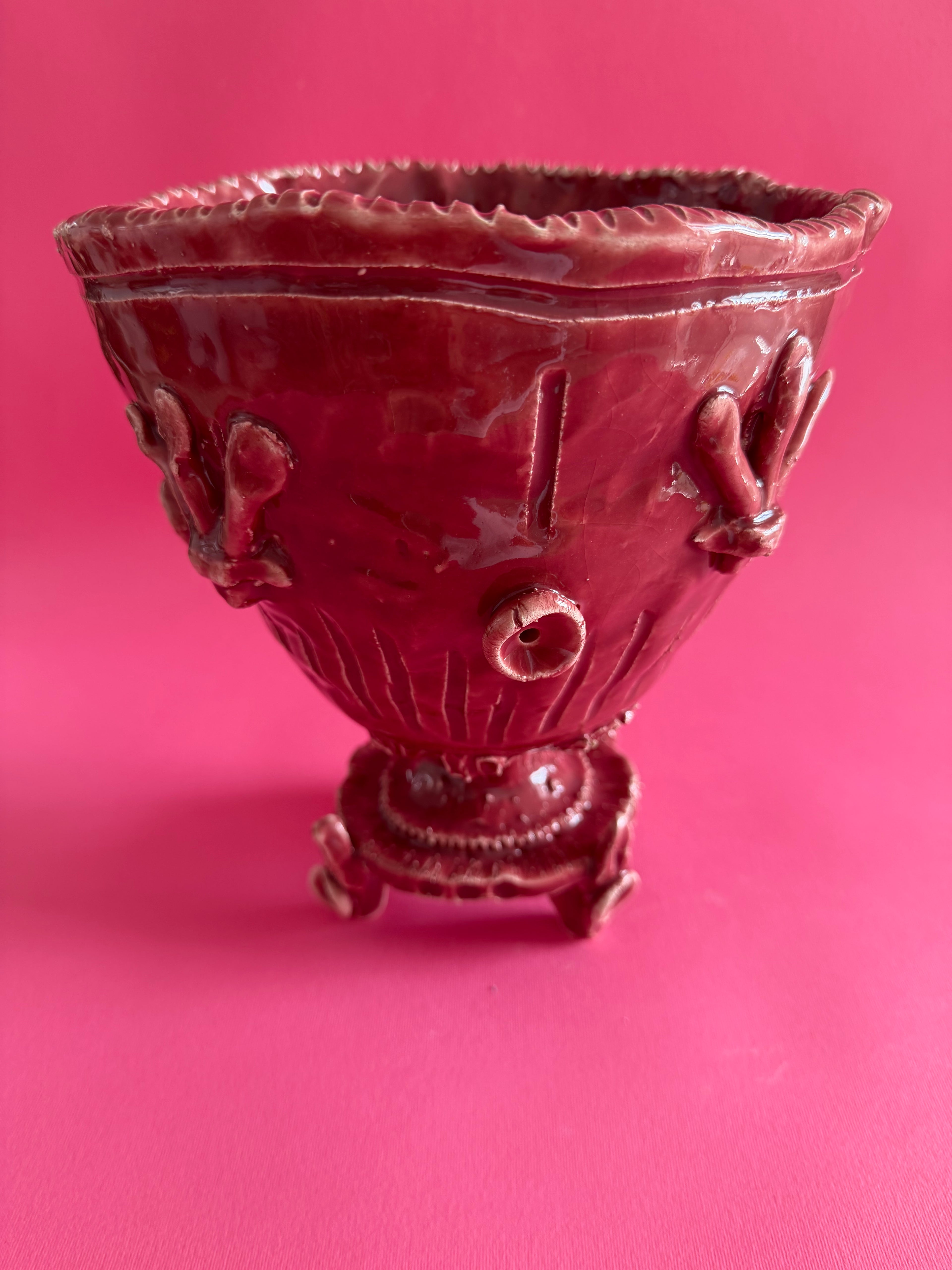 MAGNUS - coppa rosa antico con fiori marini e boccioli con base a lancia
