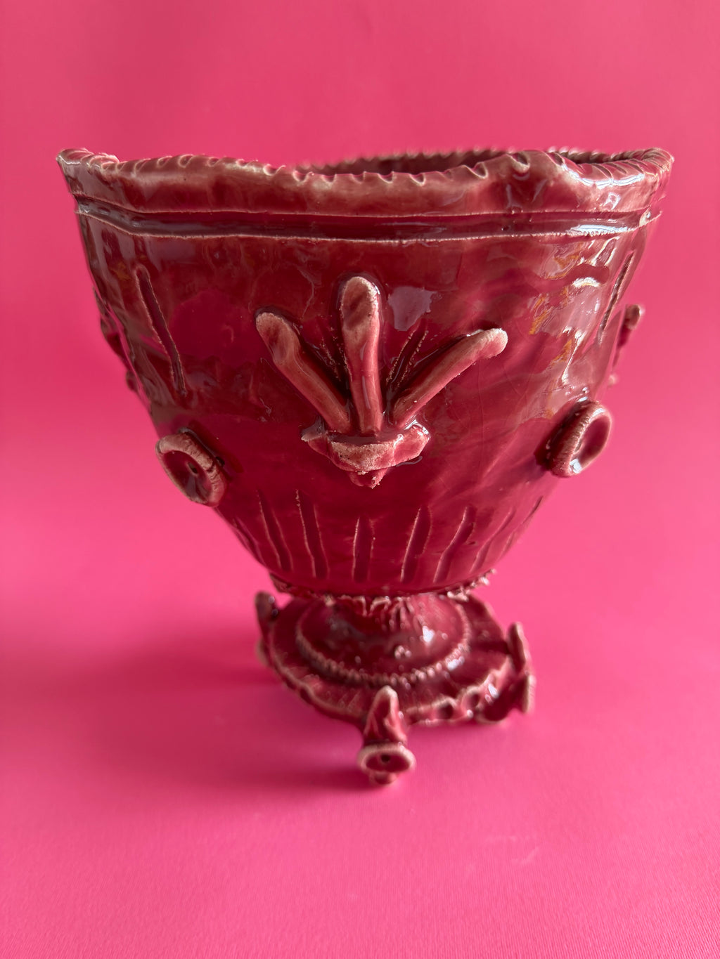 MAGNUS - coppa rosa antico con fiori marini e boccioli con base a lancia