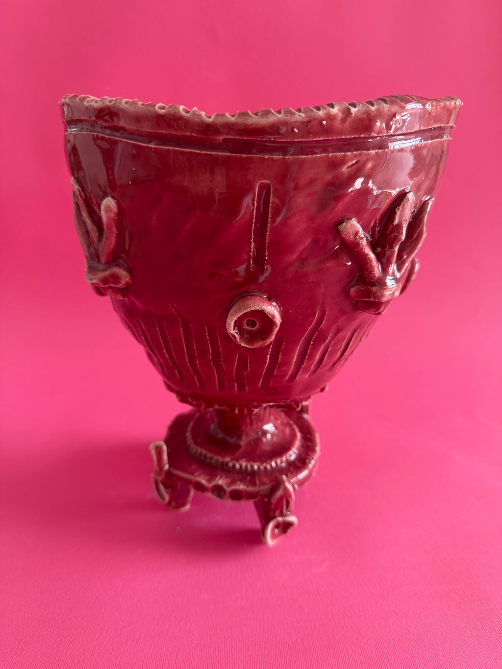 MAGNUS - coppa rosa antico con fiori marini e boccioli con base a lancia