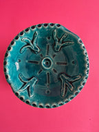 INTERMEDIUS - alzata blu con raggiera a graffio e fiori marini